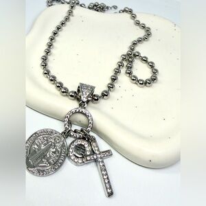 Silver Beaded Necklace with Charms